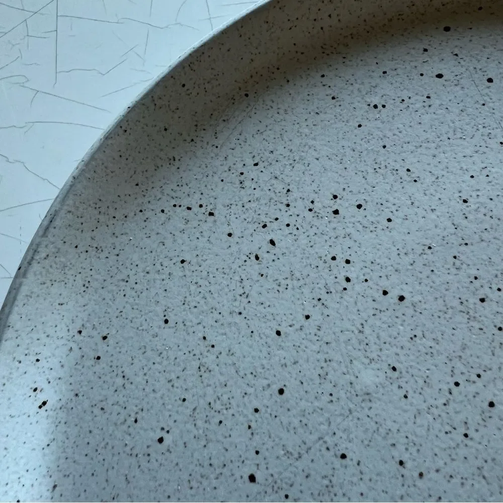 Sango stoneware plate with a speckled glaze. speckled design rustic, farmhouse